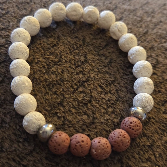 Jewelry - White and Terracotta Lava Stone Bracelet